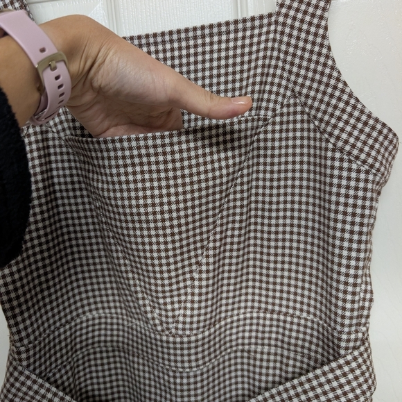 & Other Stories Belted Micro Gingham Houndstooth Overalls Brown S 4 Square Neck - Picture 8 of 14